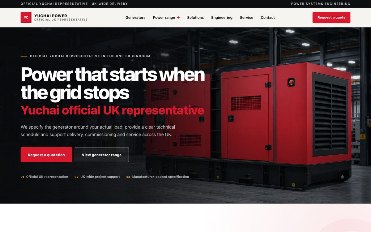 Yuchai Power UK website homepage